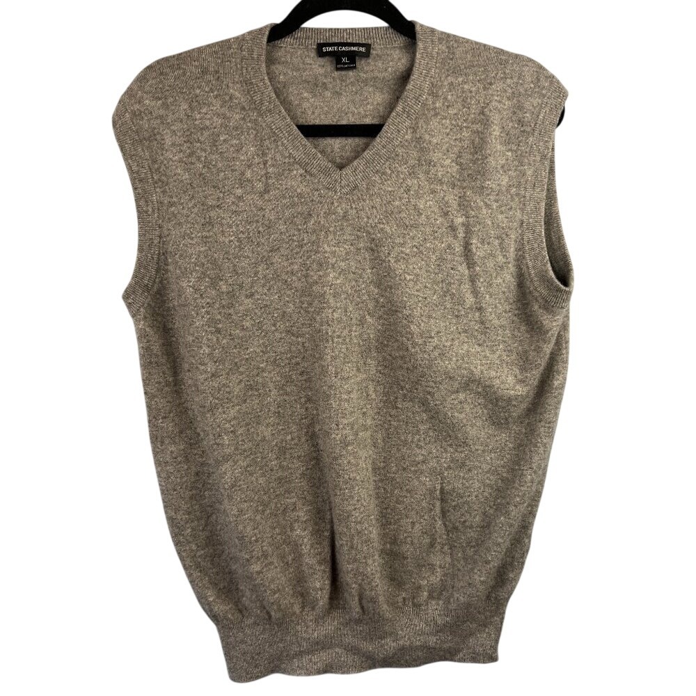 State Cashmere Mens V-neck Gray Sweater Vest Size XL Preppy Academia Classic